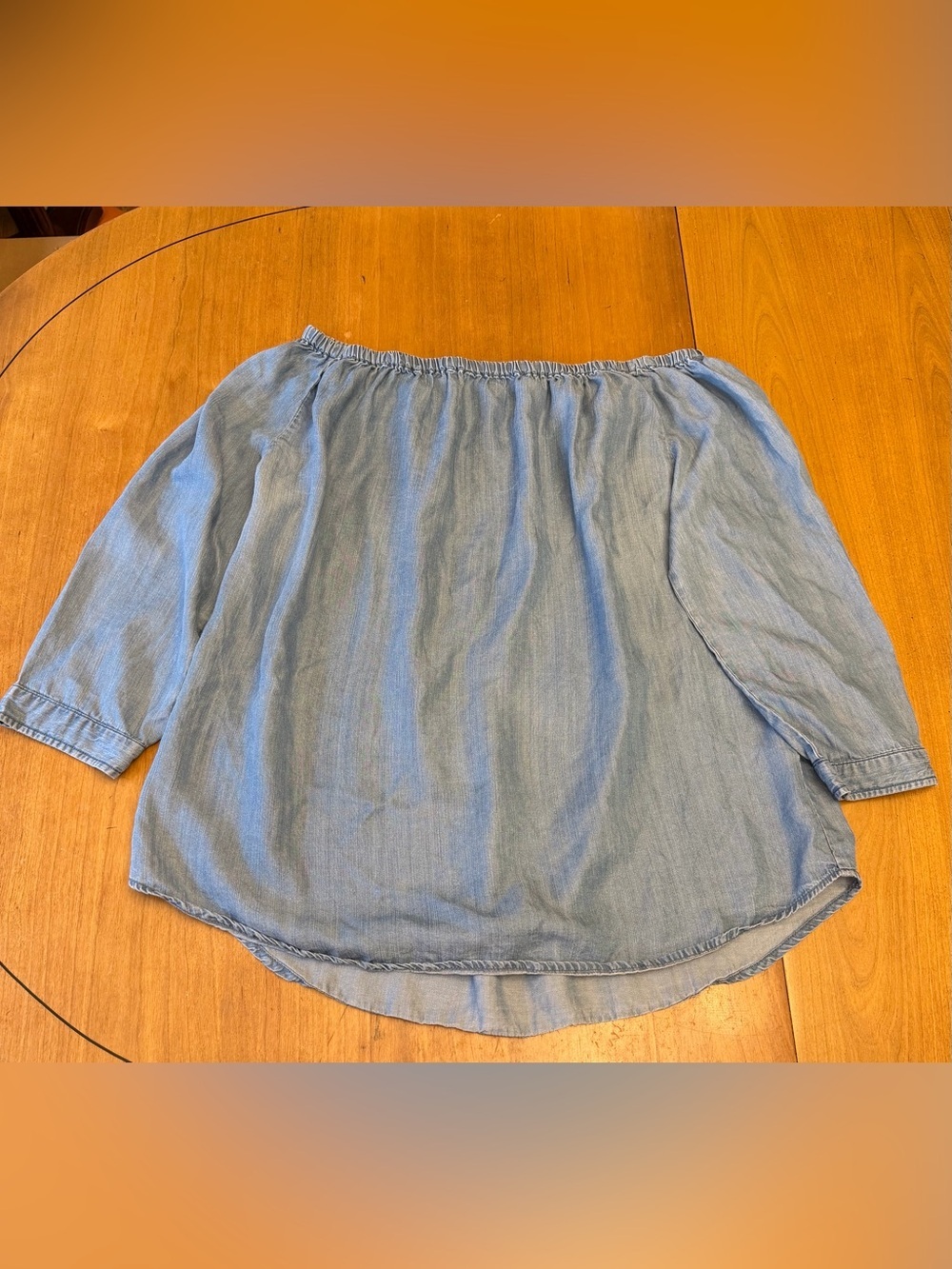 beachlunchlounge Off-Shoulder Chambray Blouse | Coastal Grandma Boho Cowgirl L - Picture 6 of 11